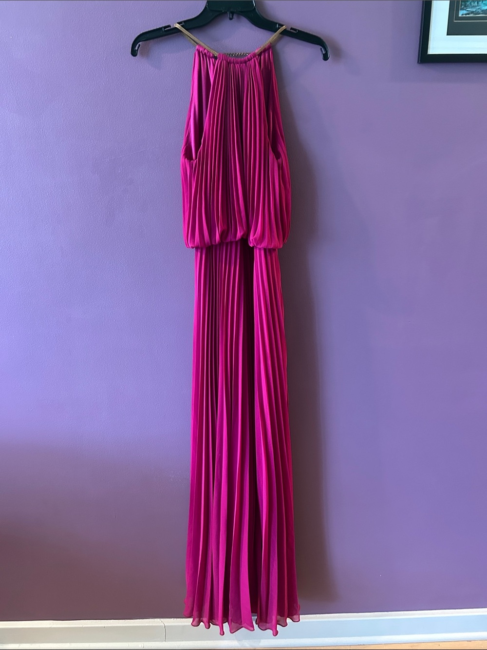 Xscape Fuchsia Pleated Halter Maxi Dress